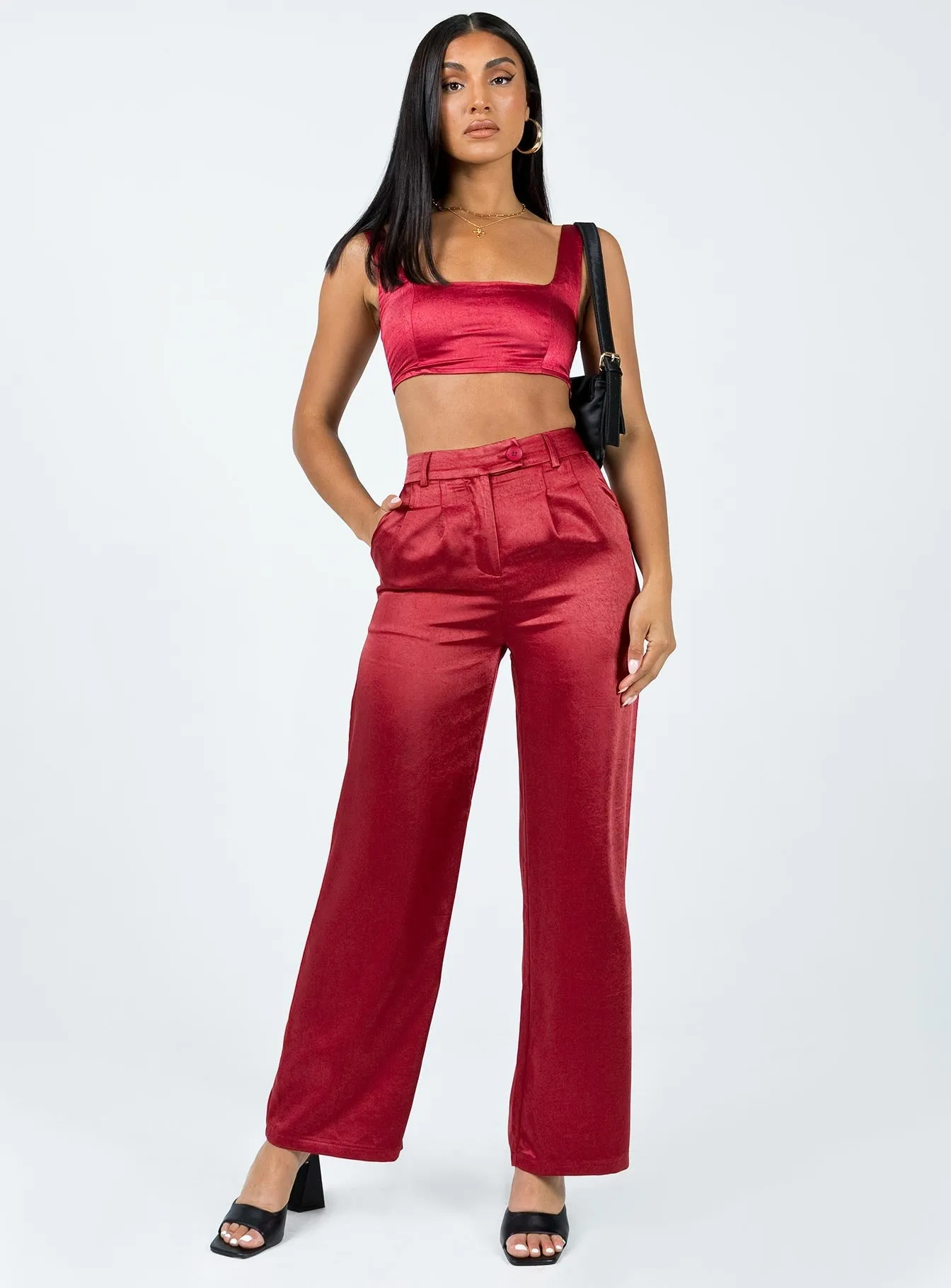 Huxley Satin Set Burgundy Mesh Comfort Chilly Day Ready