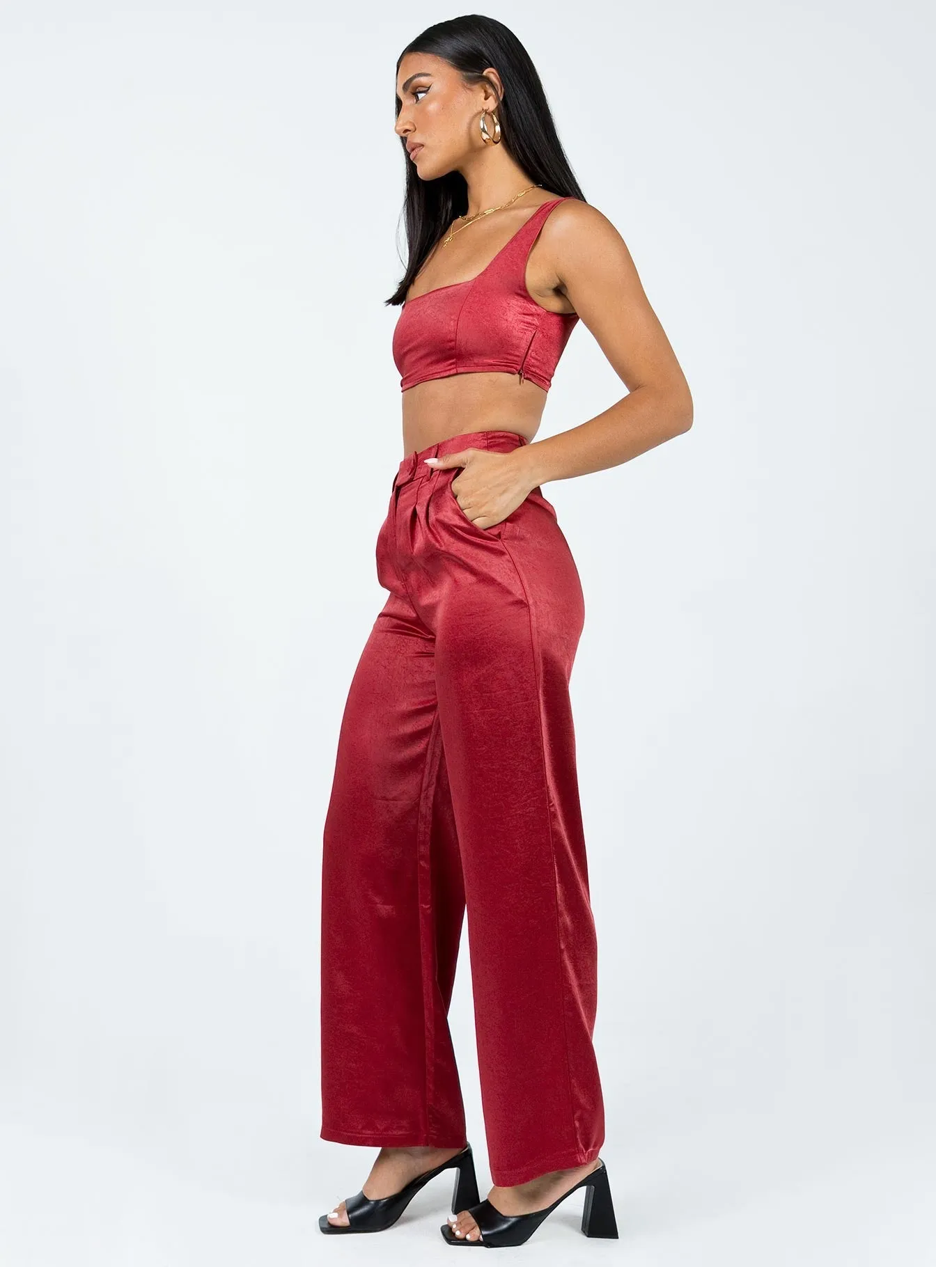 Effortless Look Comfy Ease Huxley Satin Set Burgundy
