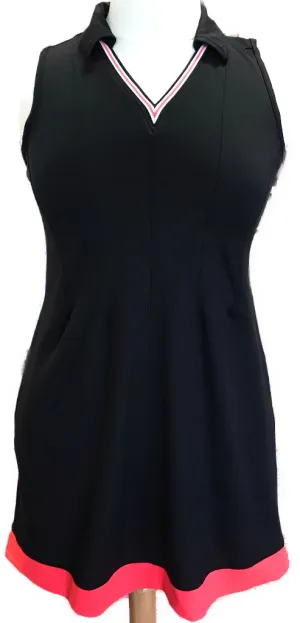 Jofit Black Sleeveless Dress with Coral Hem Size L  MSP$120 Sharp Look Tulle Flow
