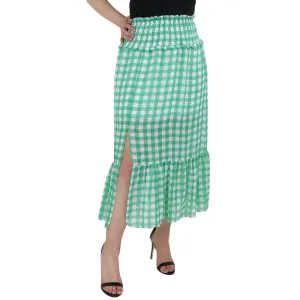 Women's Plaid Midi Skirt,Green A Line Cut