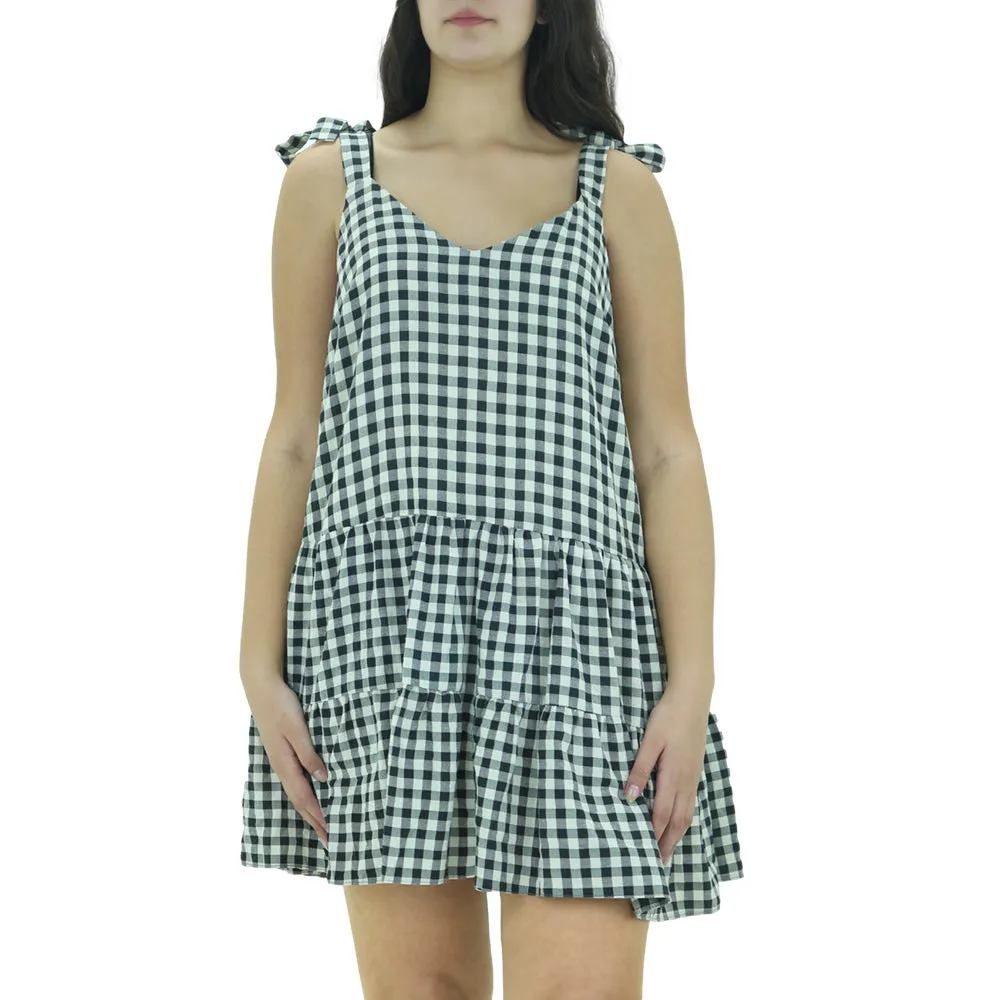 Smooth Finish Smart and Polished Women's Plaid Flare Short Dress,Multi