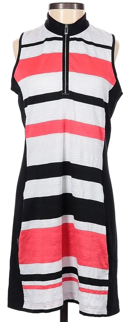Sheer Element Tail White, Black & Red Striped Sleeveless Golf Dress Size XS. MSP$100