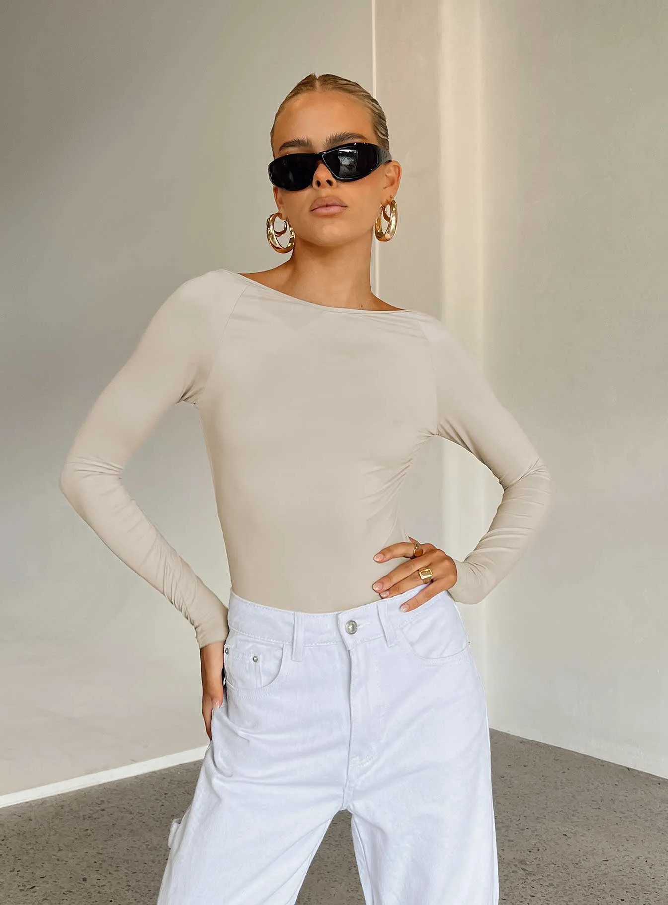 Gatewood Long Sleeve Bodysuit Bone layered bodysuit gym bodysuit