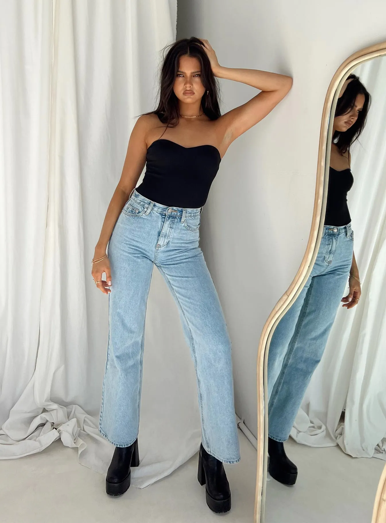 Aston Strapless Bodysuit Black high fashion bodysuit