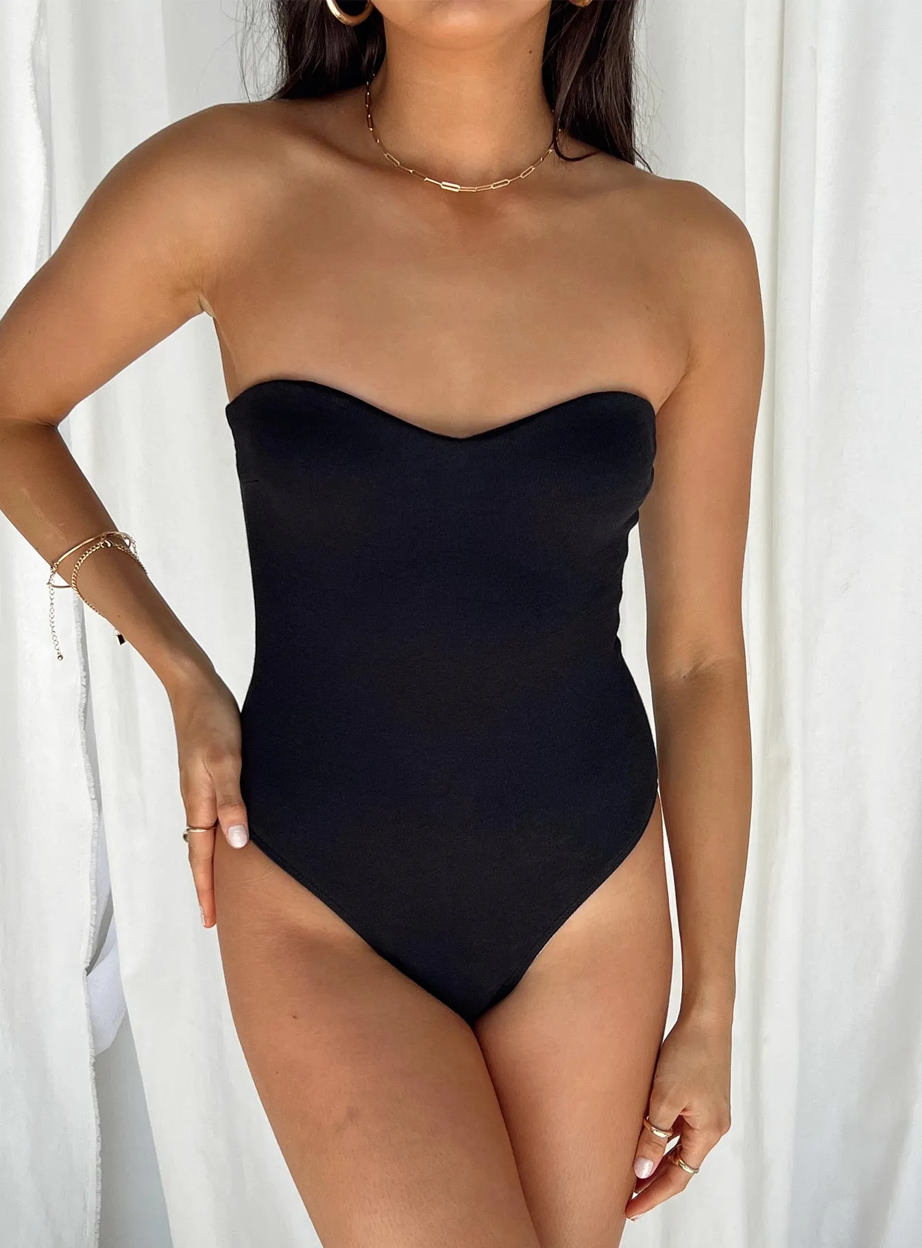 eco friendly bodysuit Aston Strapless Bodysuit Black