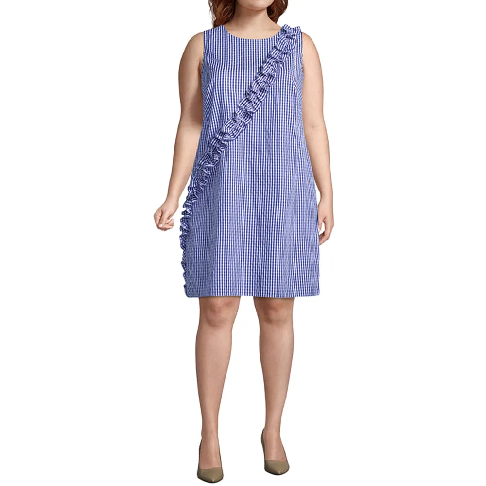 Women's Sleeveless Gingham Shift Dress,Blue/White Convertible-Style Classic Fit