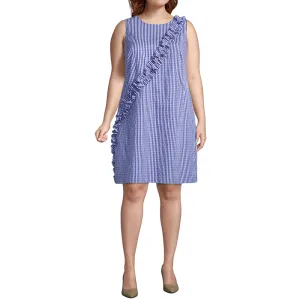 Women's Sleeveless Gingham Shift Dress,Blue/White Convertible-Style Classic Fit