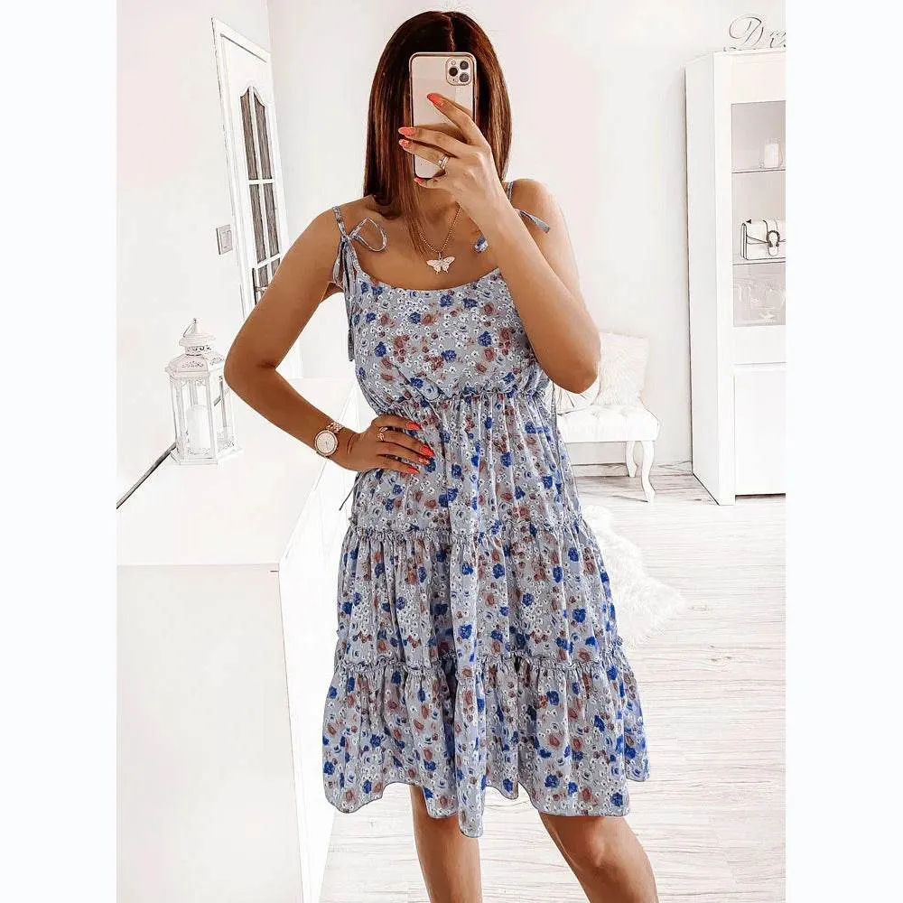 Self Power Relaxed Layers European And American Spring And Summer Small Floral Digital Printing Slip Dress