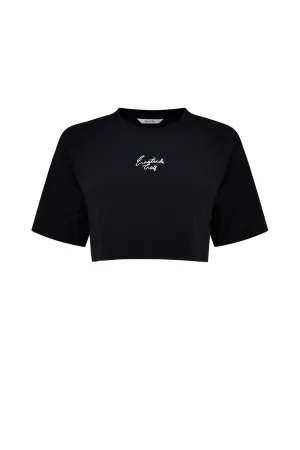 Black Women's Oversized Cropped Tee Autumn coziness