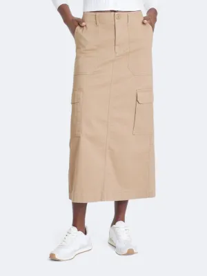 Urban Fashion Double Layer Women's Plain Cargo Midi Skirts,Dark Beige