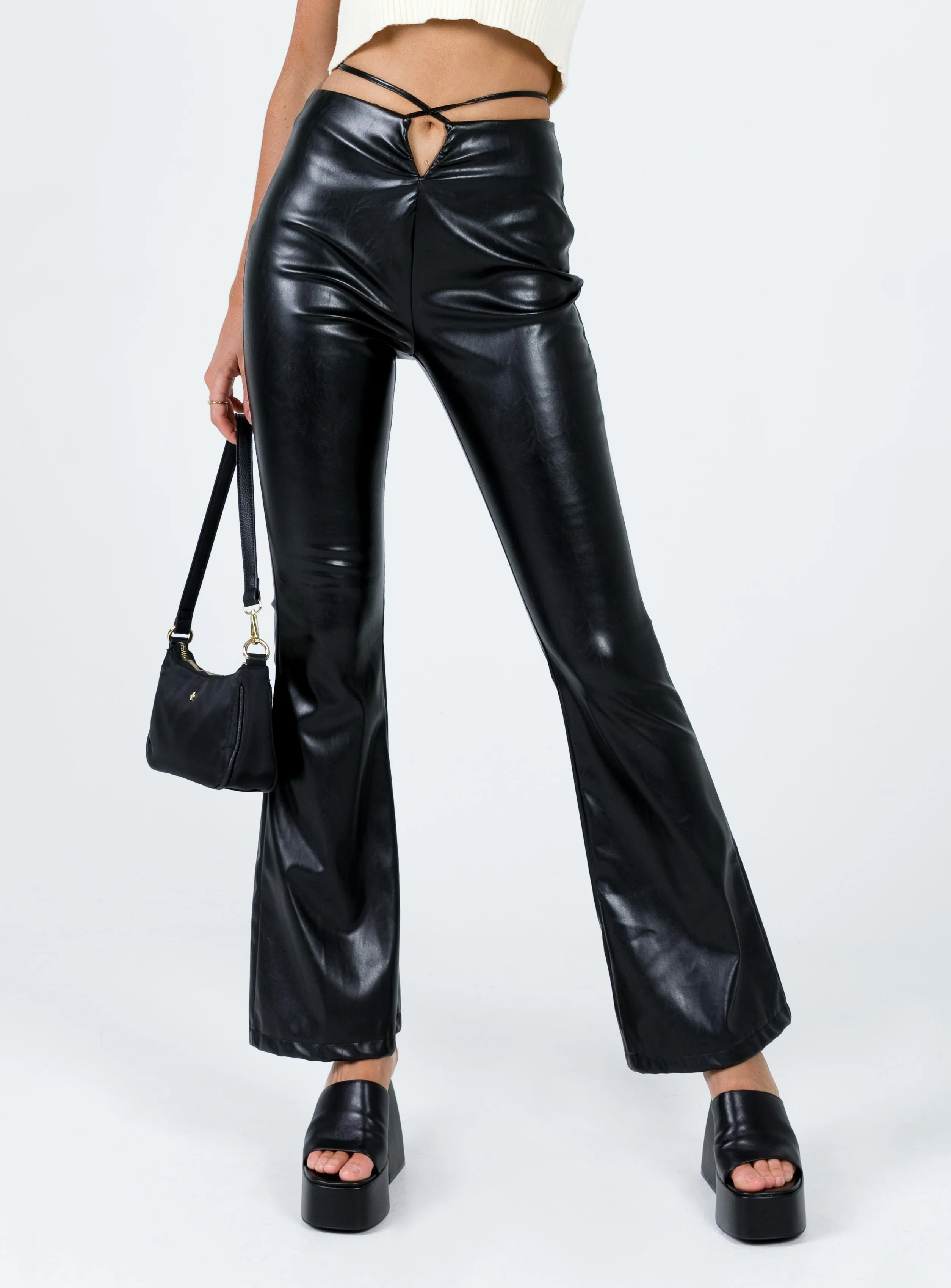 Lovey PU Pants Black MultiPocket High Durability Stitching