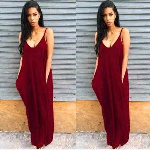 Plus size summer maxi dress beach vacation resort dress with pocket City Flow