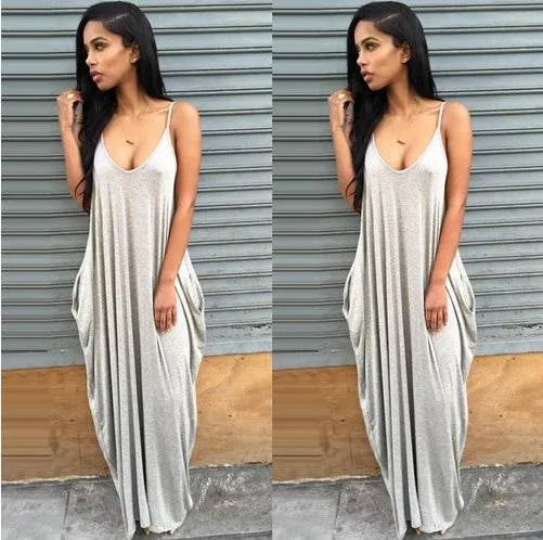 Plus size summer maxi dress beach vacation resort dress with pocket Fresh Glow Chic and Cozy Wear