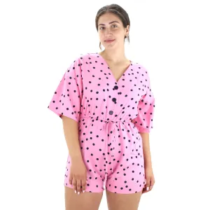 Minimal Loose Cool Simple Women's Polkadots Jumpsuit,Pink