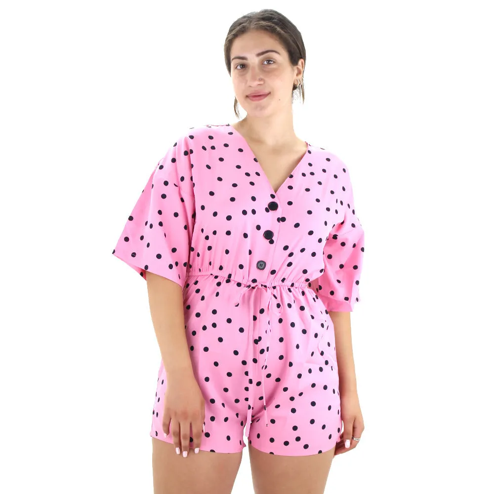 Minimal Loose Cool Simple Women's Polkadots Jumpsuit,Pink