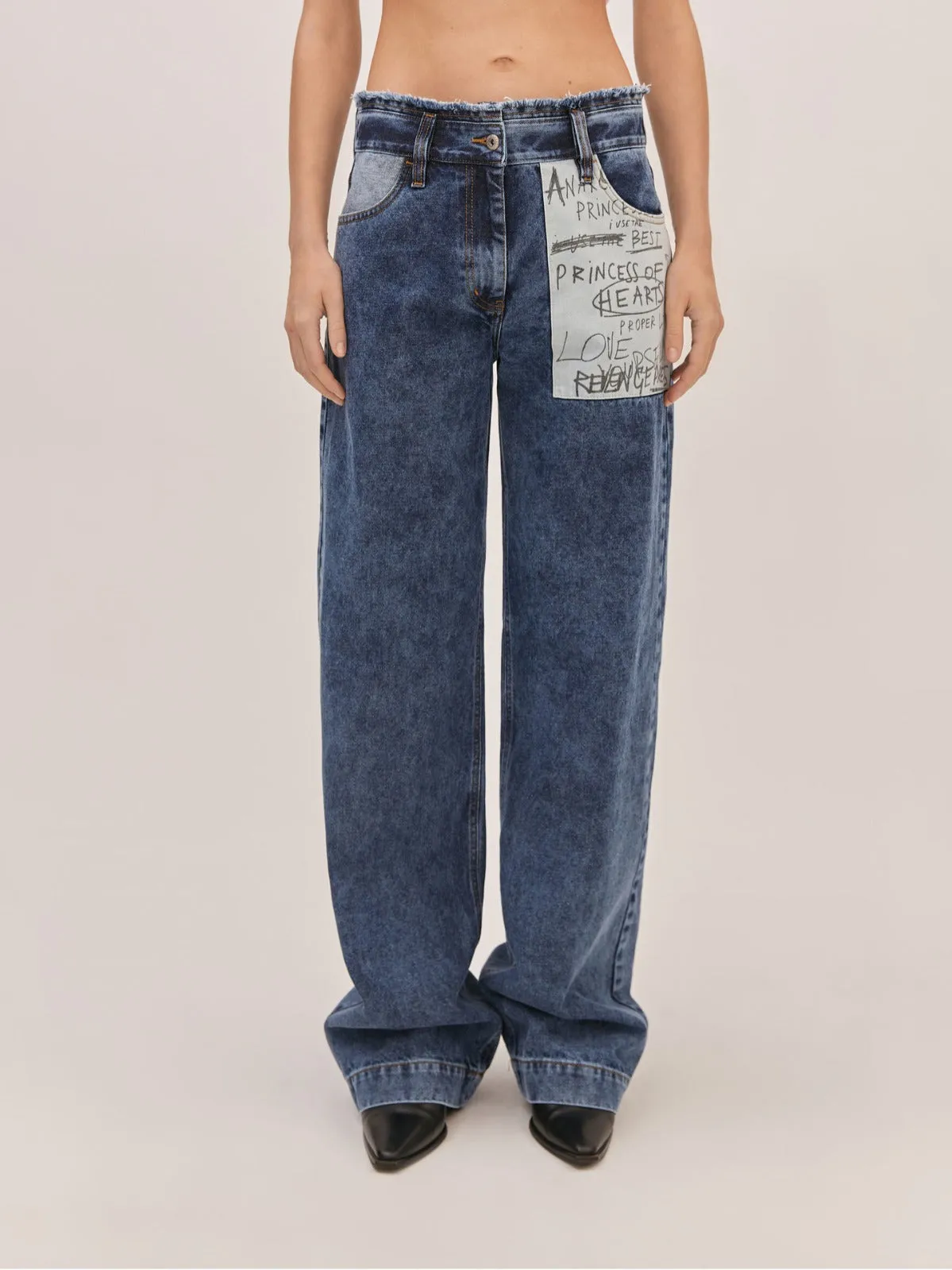GridTexture Letter Label Stitching Printing All-matching Trousers