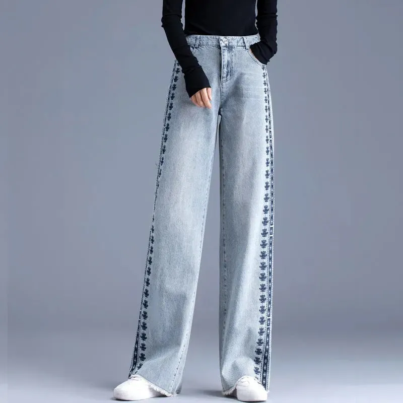 Outdoor Fashion Urban Cool Women's Jeans High Waist Nostalgic Embroidered Loose