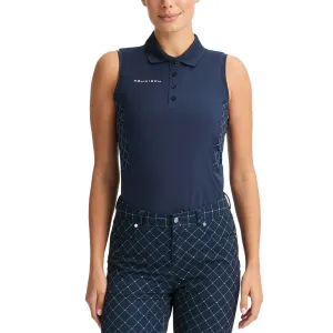 Rohnisch Women's Nicky Sleeveless Golf Polo Shirt - Micro R Check Navy CoolingChannelFabric