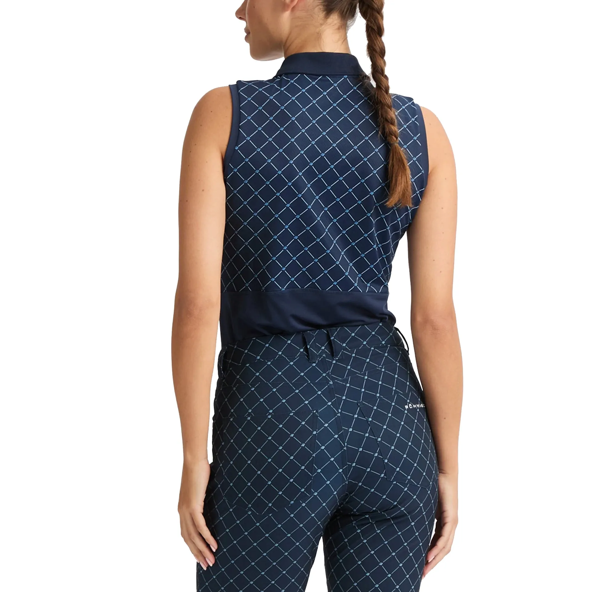 Rohnisch Women's Nicky Sleeveless Golf Polo Shirt - Micro R Check Navy Joyful Mood Next Core