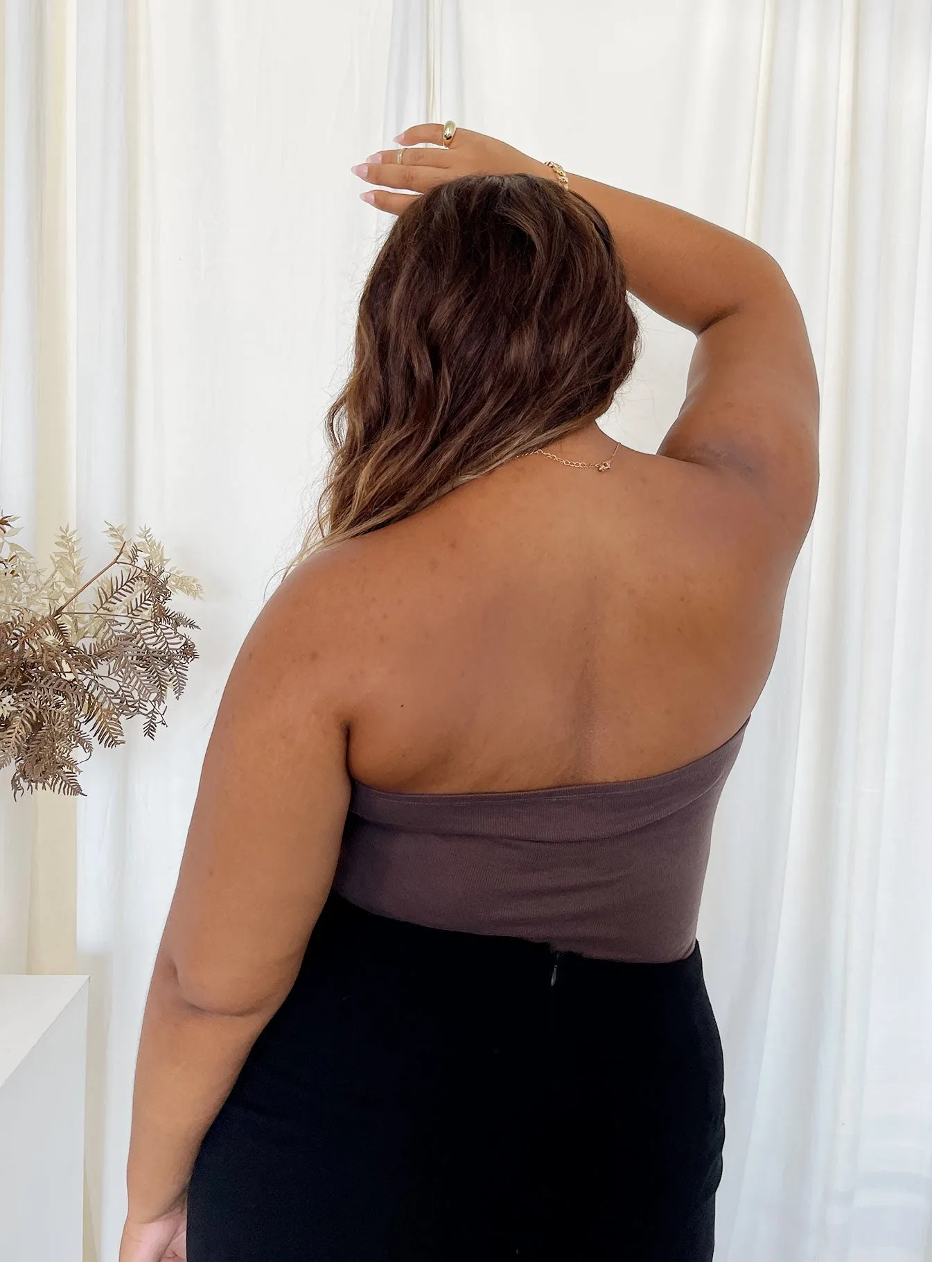Aston Strapless Bodysuit Brown Curve boho bodysuit zebra bodysuit