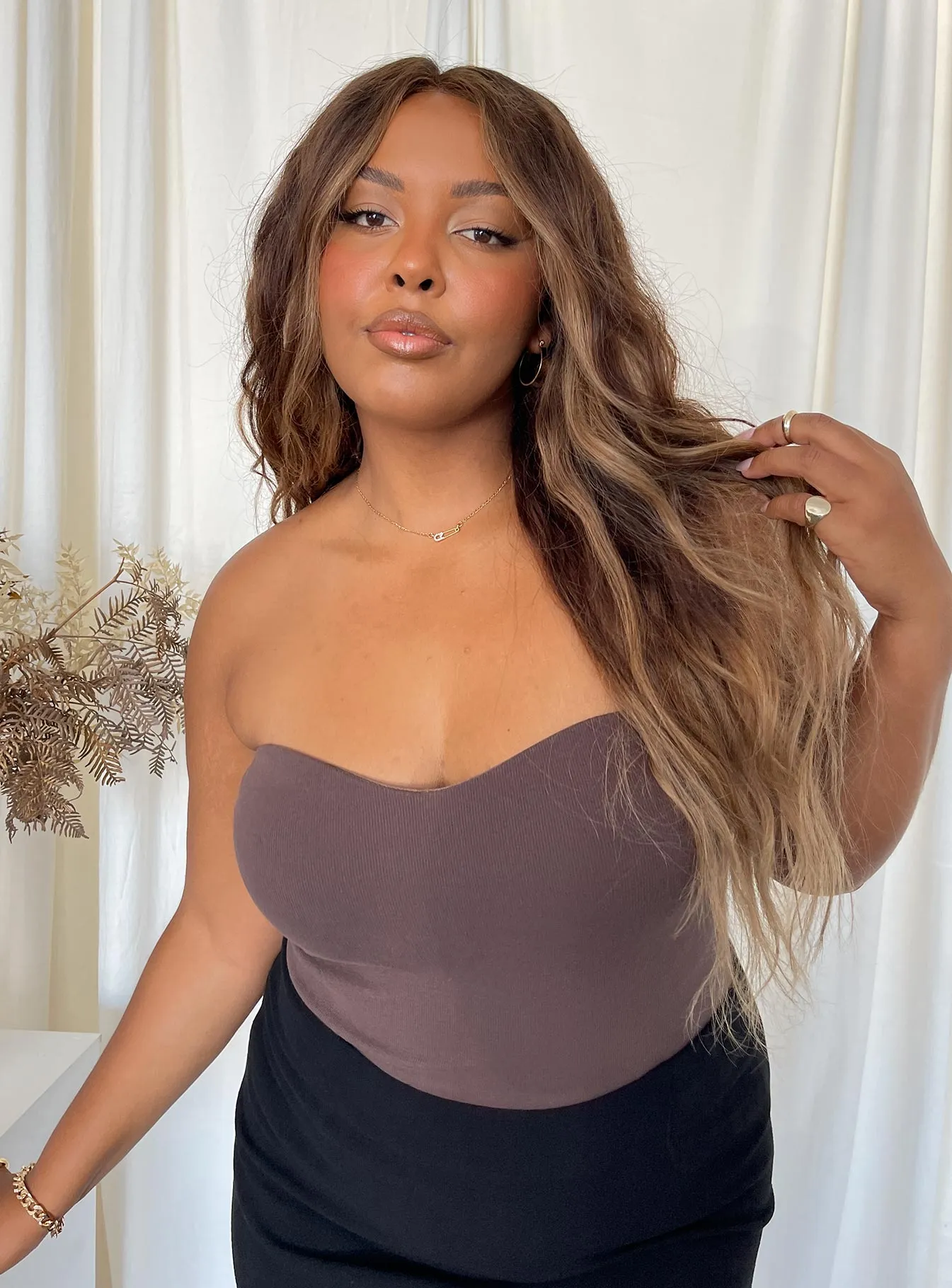 at home bodysuit Aston Strapless Bodysuit Brown Curve