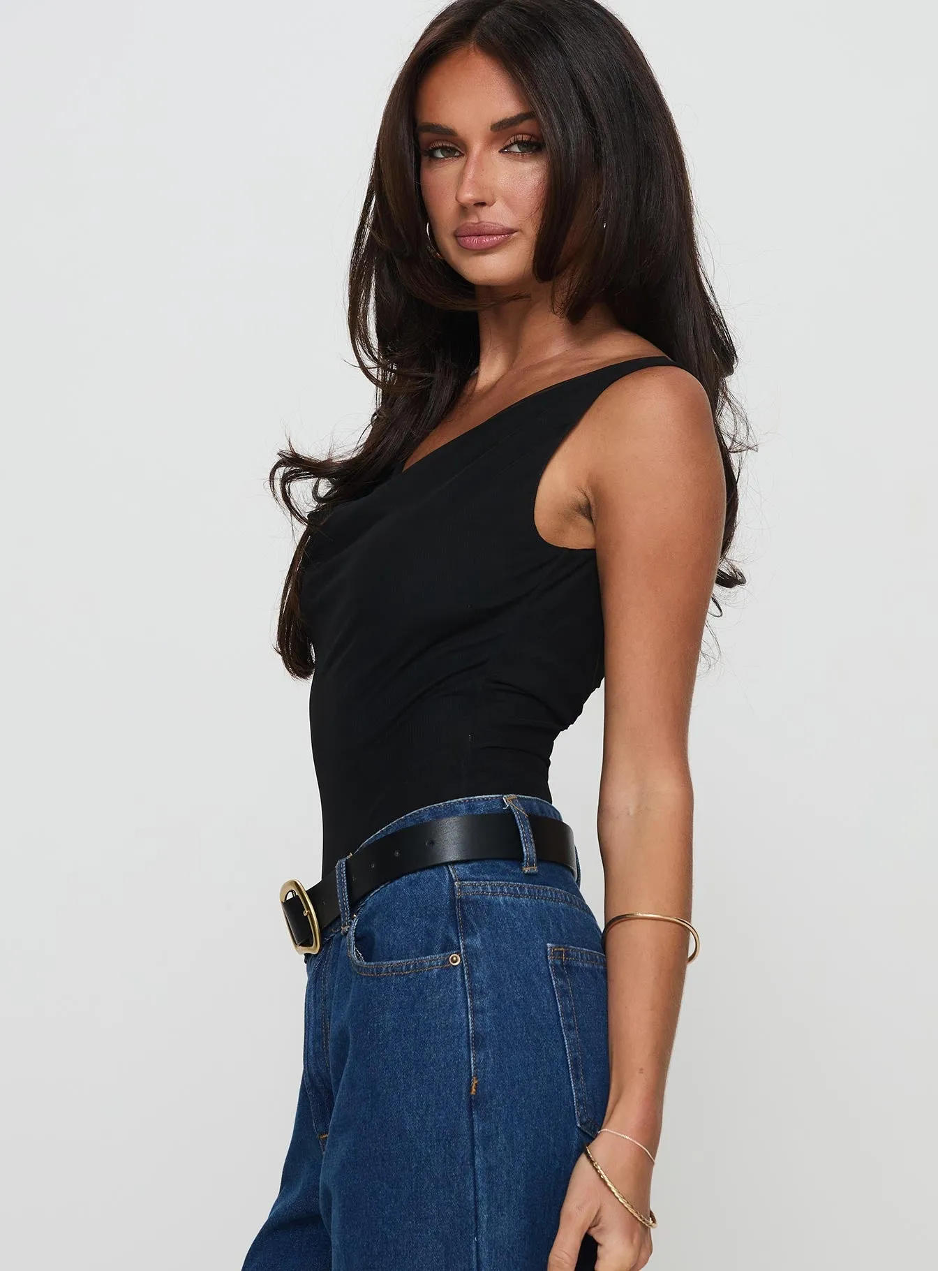 Axton Cowl Neck Bodysuit Black elegant evening bodysuit
