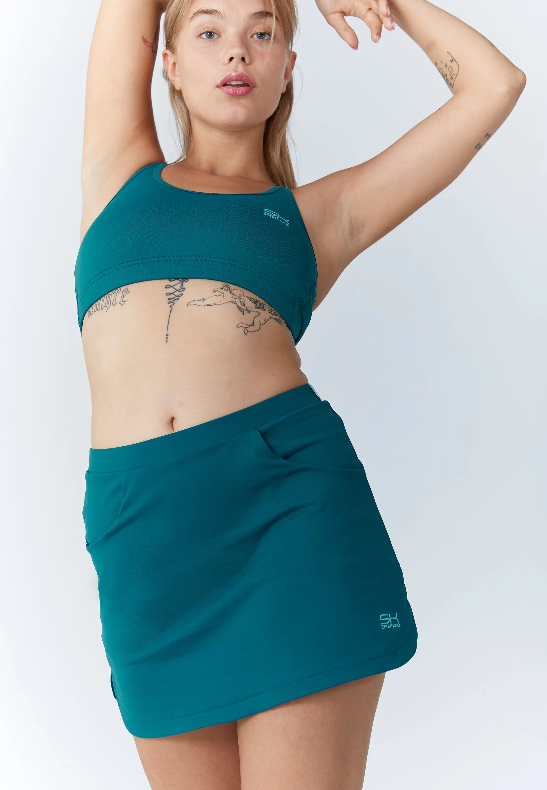 Classic Tennis Skort with pockets, dark teal Hidden Zipper