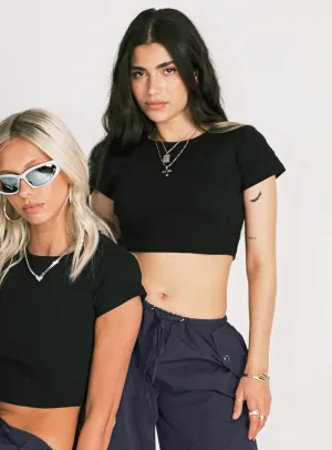 Classic Crop Tee Black Petite Quick Release Hem Street Smart Look