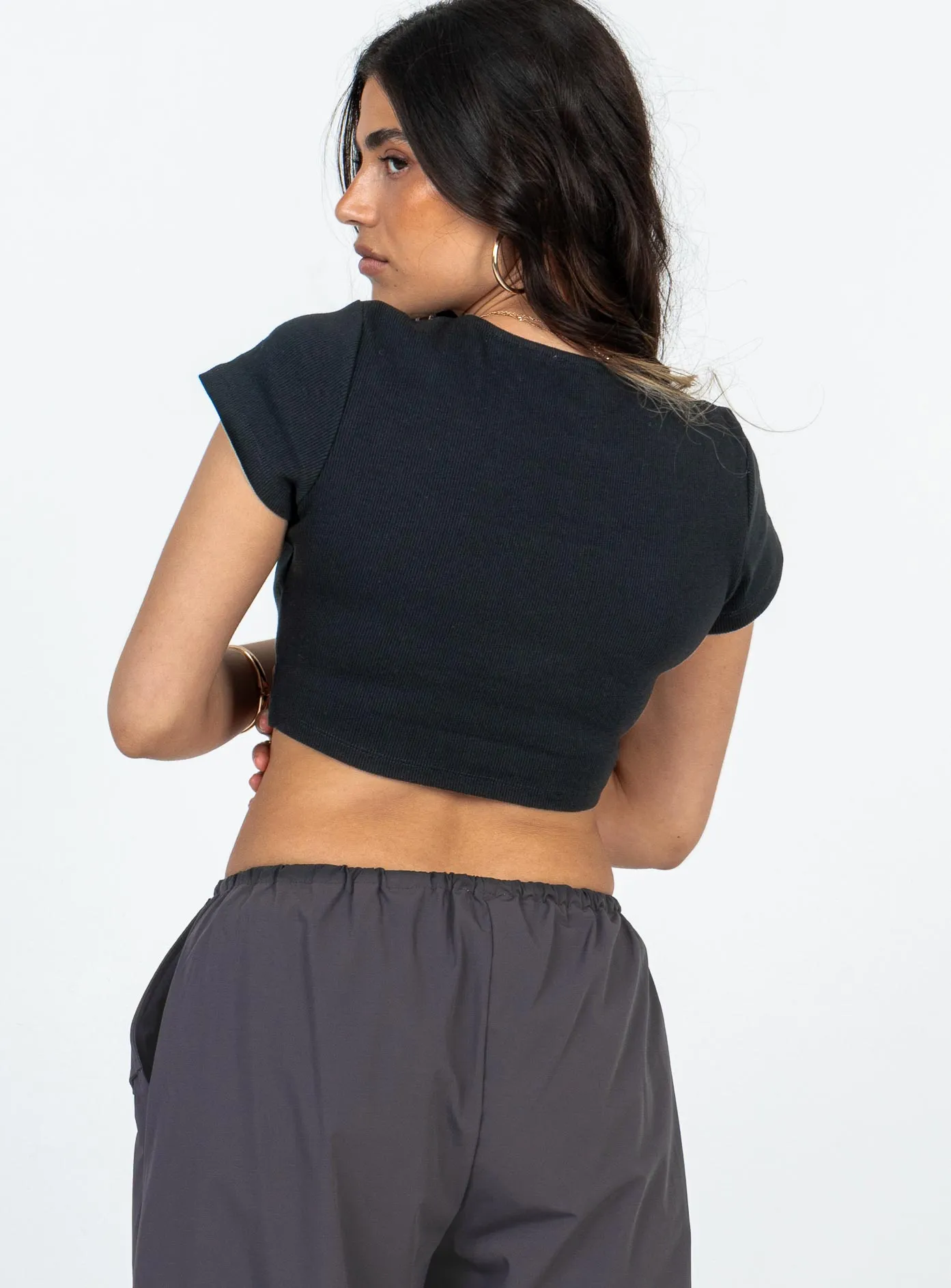 Classic Crop Tee Black Petite Luxurious Breathable mesh