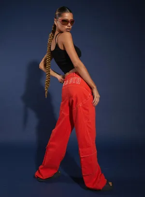 JGR & STN Christina Cargo Pant Red Durable Material Effortless Look