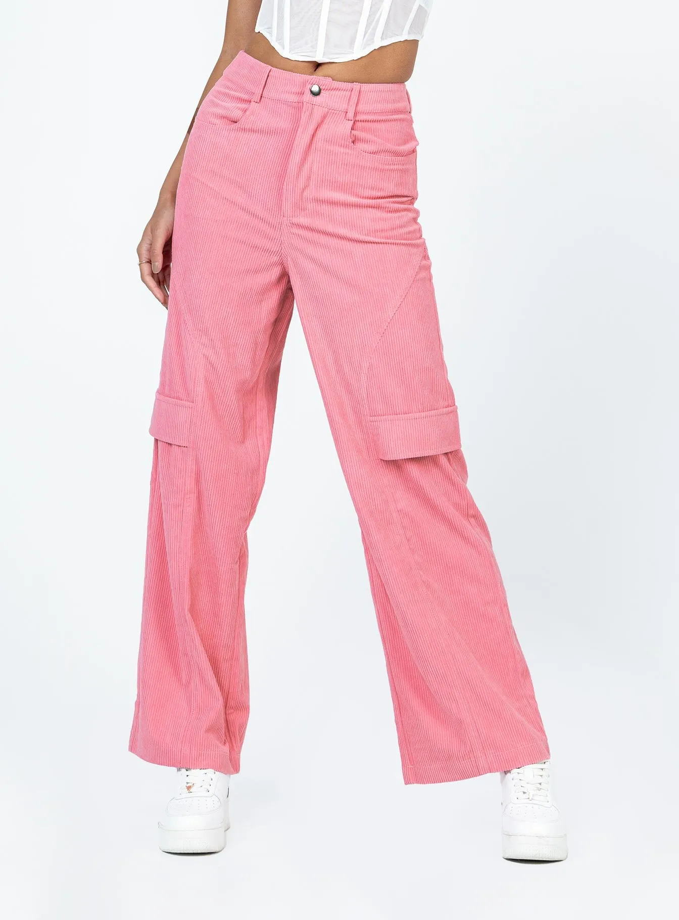 Multipurpose Design City Loop Cord Pant Pink