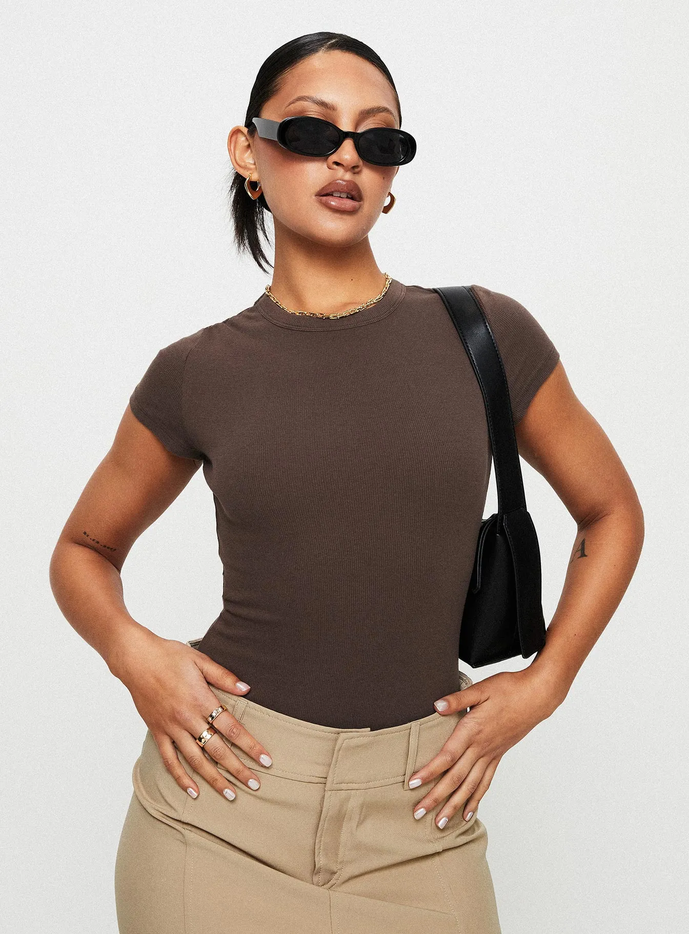 celebrity style bodysuit bodysuit with shorts Harlea Bodysuit Brown
