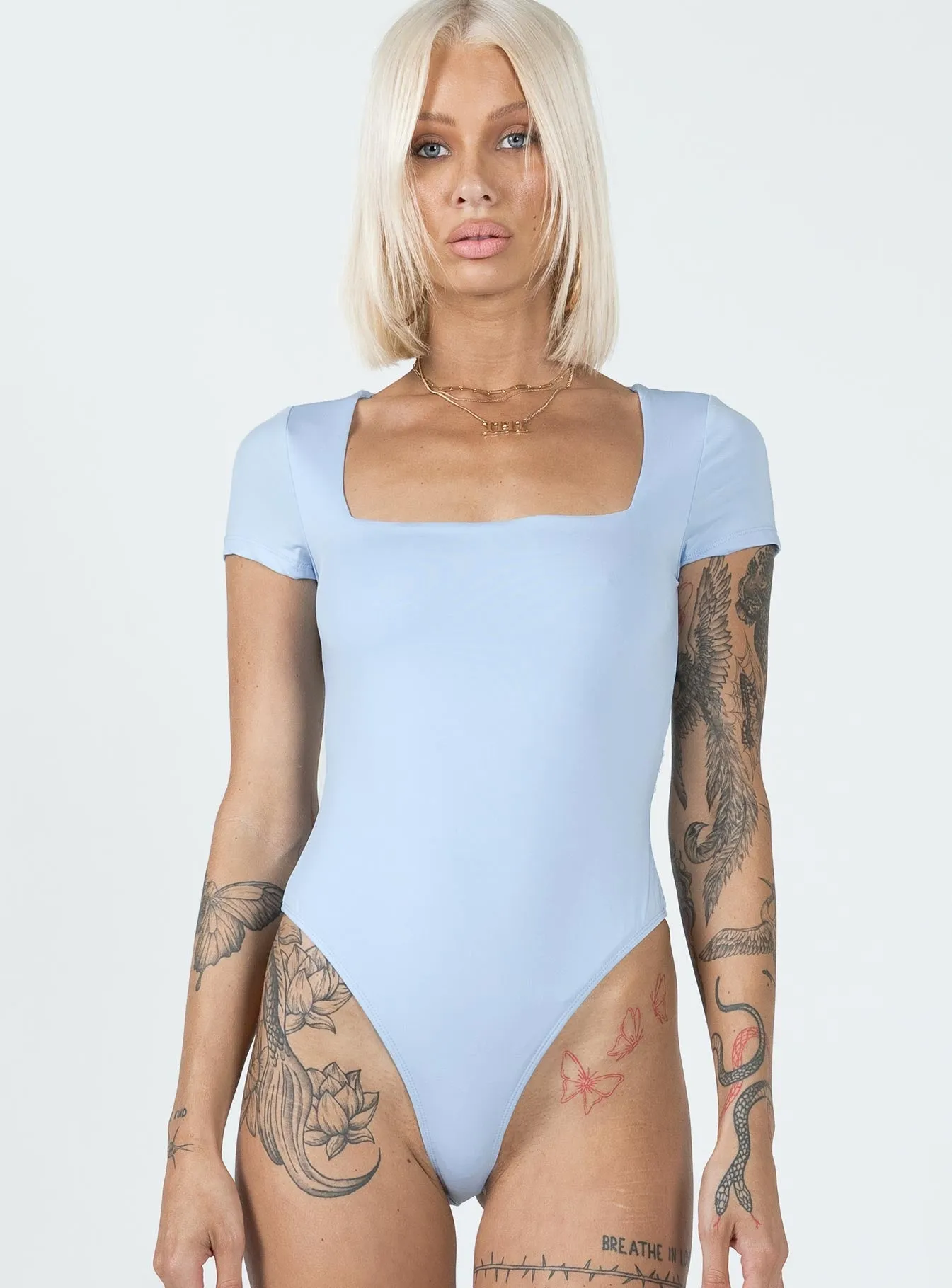 Chavis Bodysuit Blue curve bodysuit button bodysuit