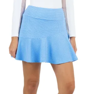 Autumn Stroll Durable Stitching IBKUL Women's Mini Check Flounce Golf Skort - Blue/ White