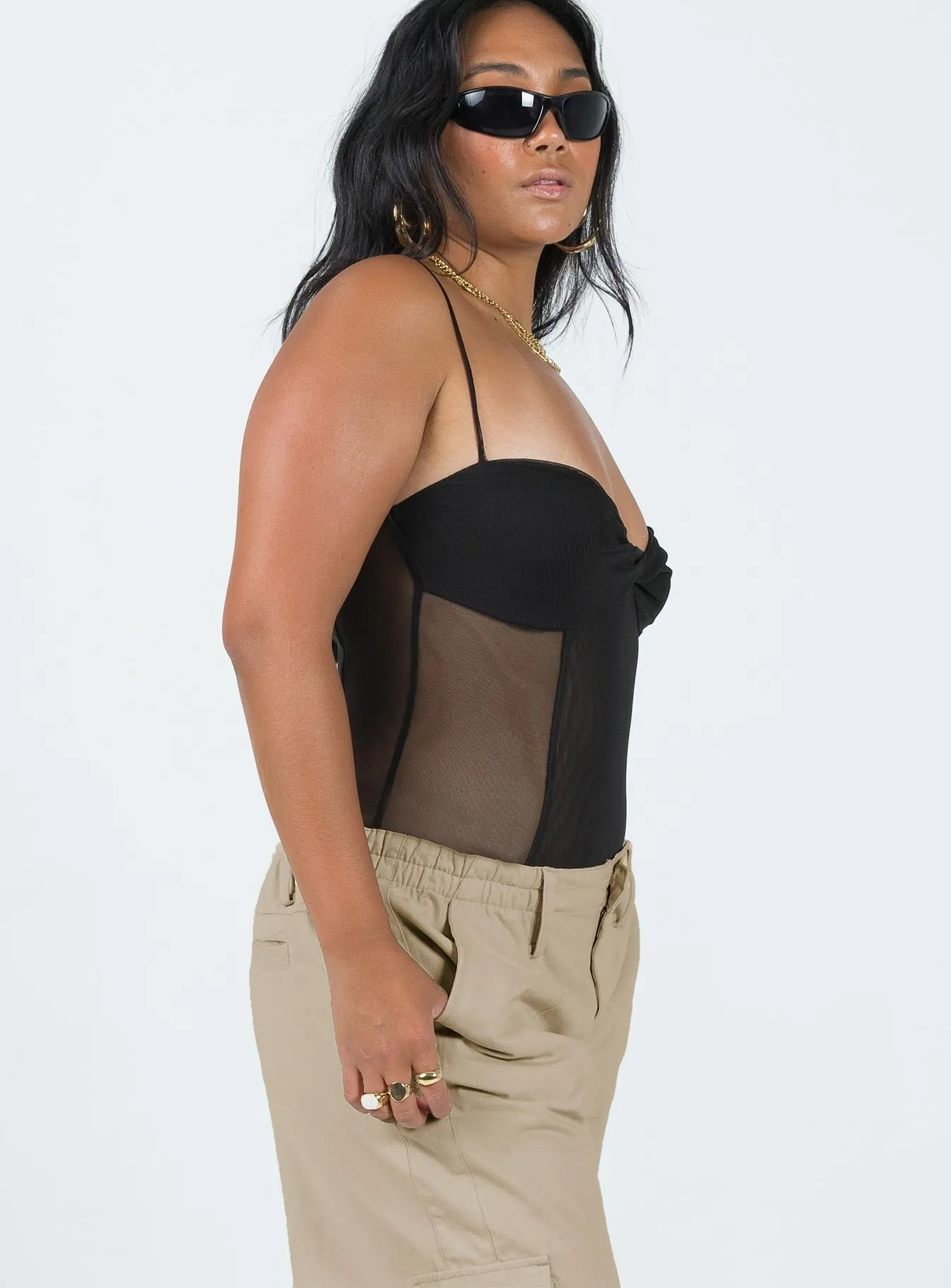 luxury bodysuit Dagallo Mesh Bodysuit Black