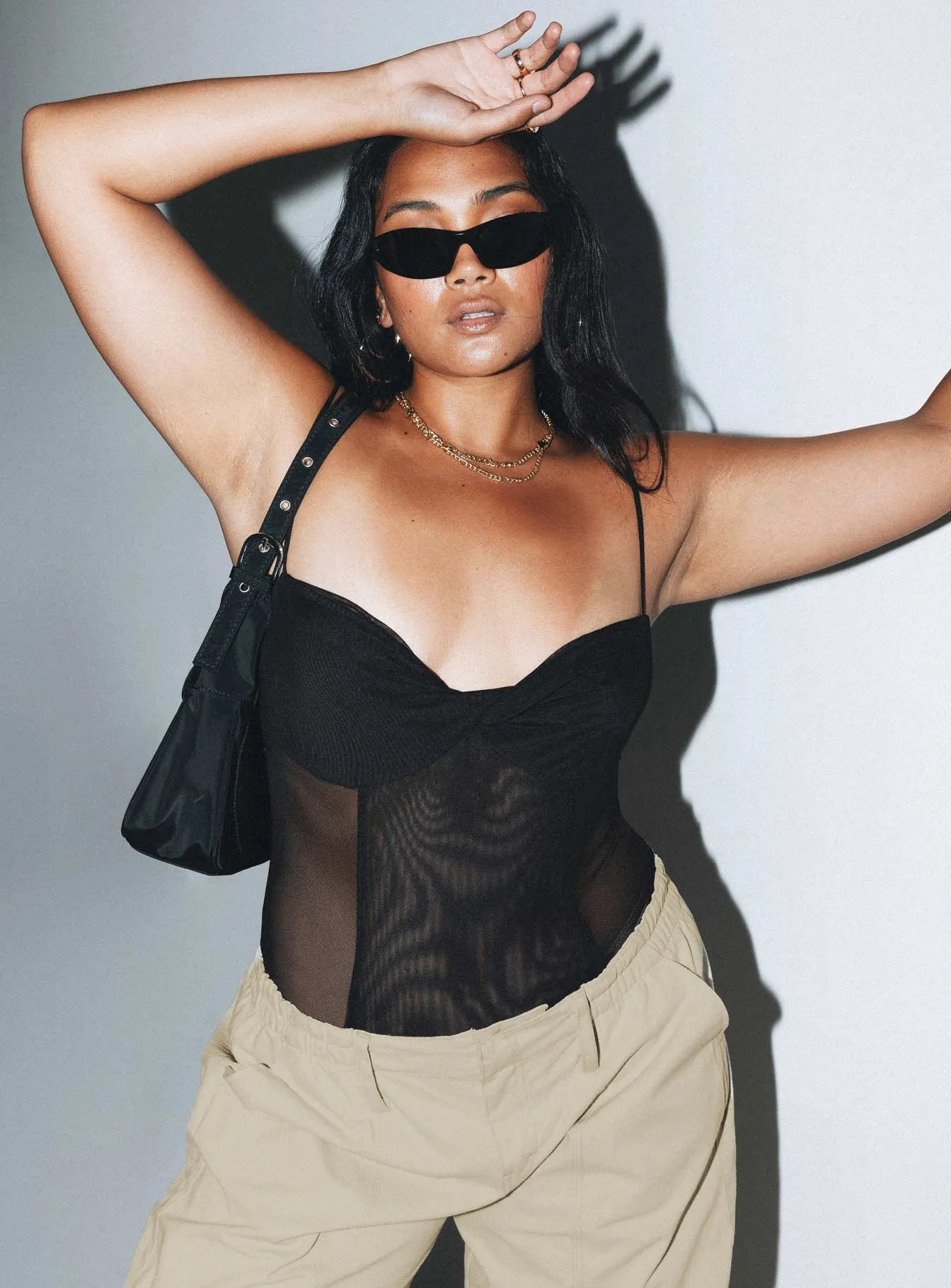 asymmetrical bodysuit Dagallo Mesh Bodysuit Black
