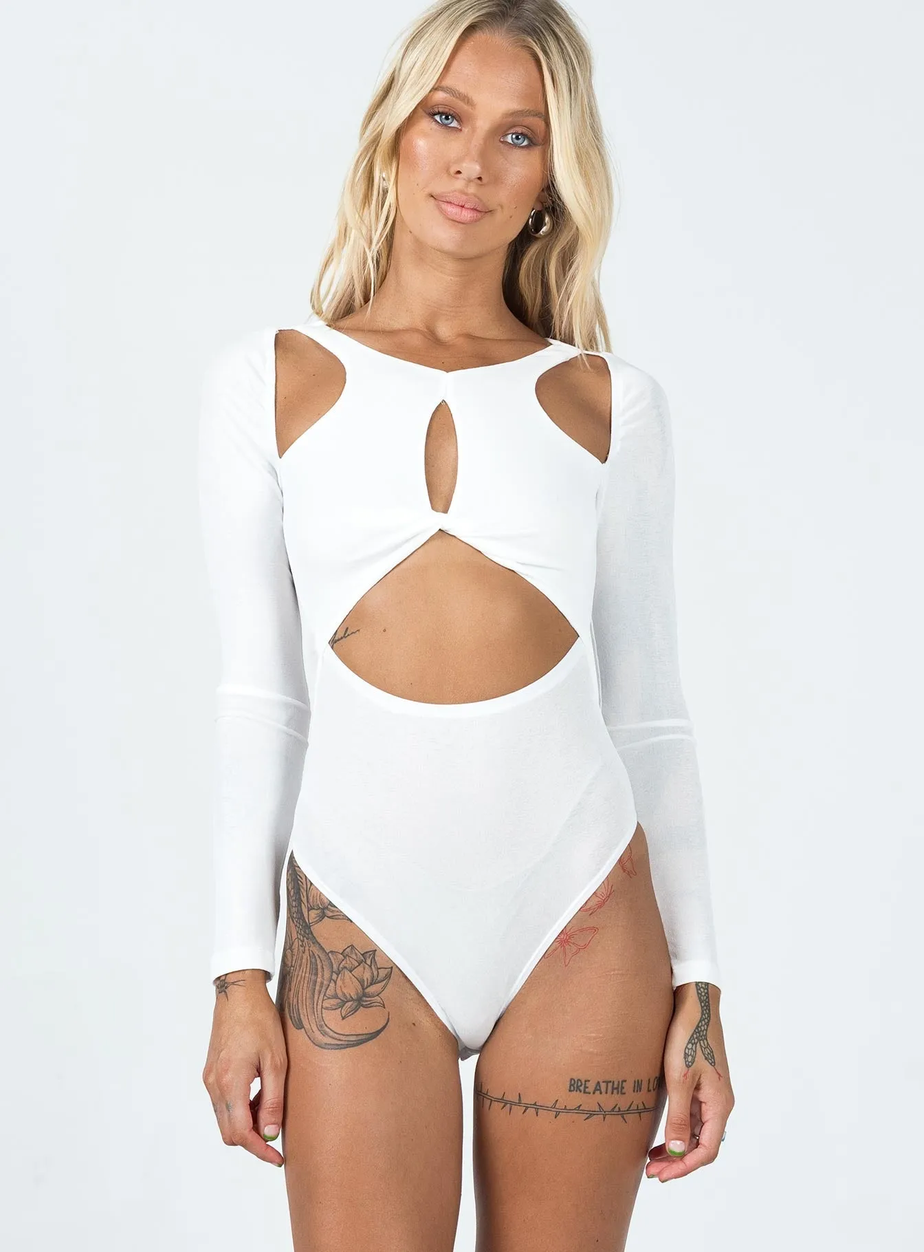Braxton Long Sleeve Bodysuit White designer bodysuit date night bodysuit