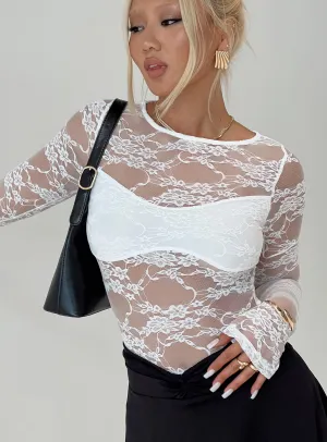 Feelix Long Sleeve Lace Bodysuit White purple bodysuit