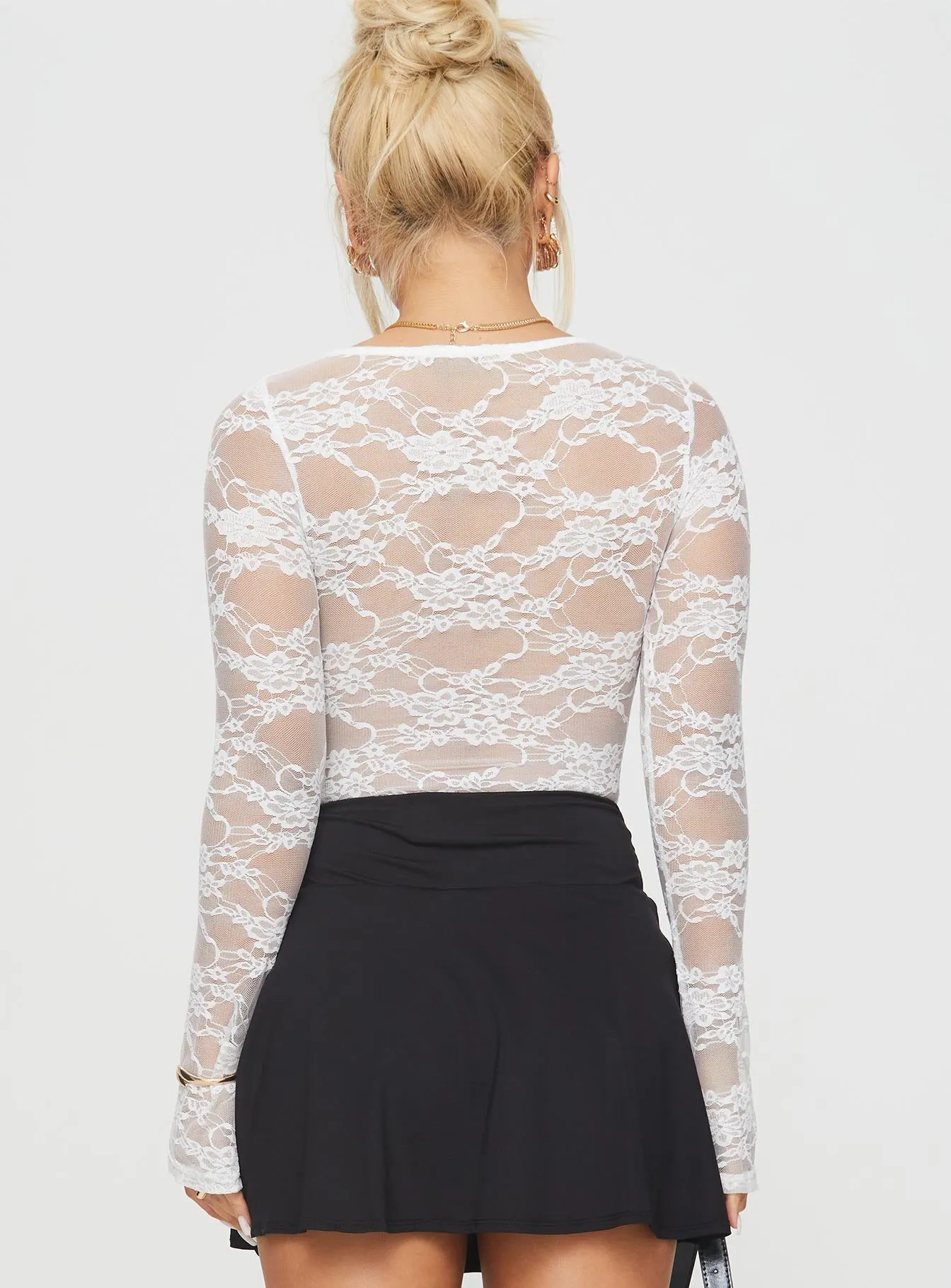 summer bodysuit Feelix Long Sleeve Lace Bodysuit White