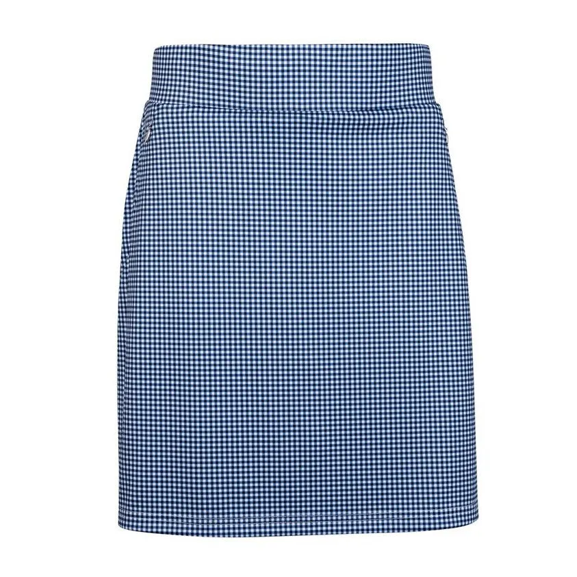 Glenmuir Women's Emeli Lightweight Stretch Performance Golf Skort - Navy/ White Gingham Linen Cotton Mix