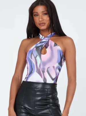 Aubrie Bodysuit Purple Multi basic bodysuit evening bodysuit