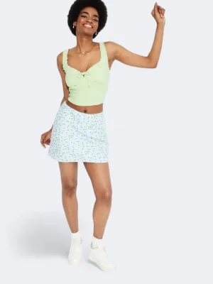 Flexible Knit Handmade Quality Women's Floral Printed Chiffon Mini Skirt,Light Blue