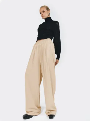 Bold Waistband Sleek Fit Wexler Pants Cream