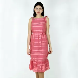 Women's Striped Chiffon Dress,Pink Pearl-Detail monochrome