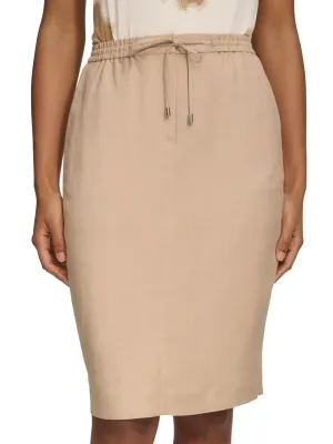 Neat Mood Women's Textured Drawstring Waist Pencil Skirt,Beige