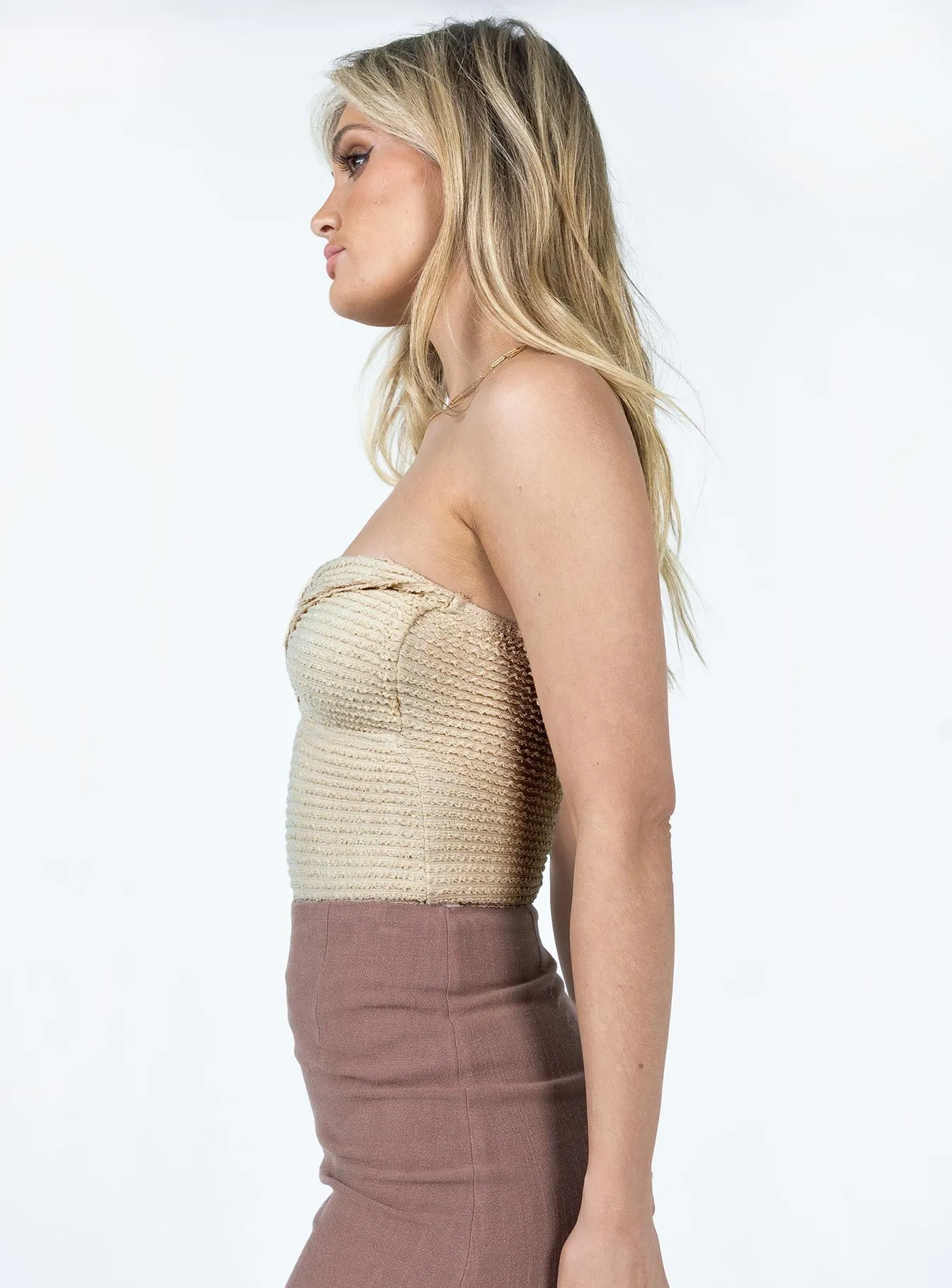Jaynee Strapless Bodysuit Beige short sleeve bodysuit