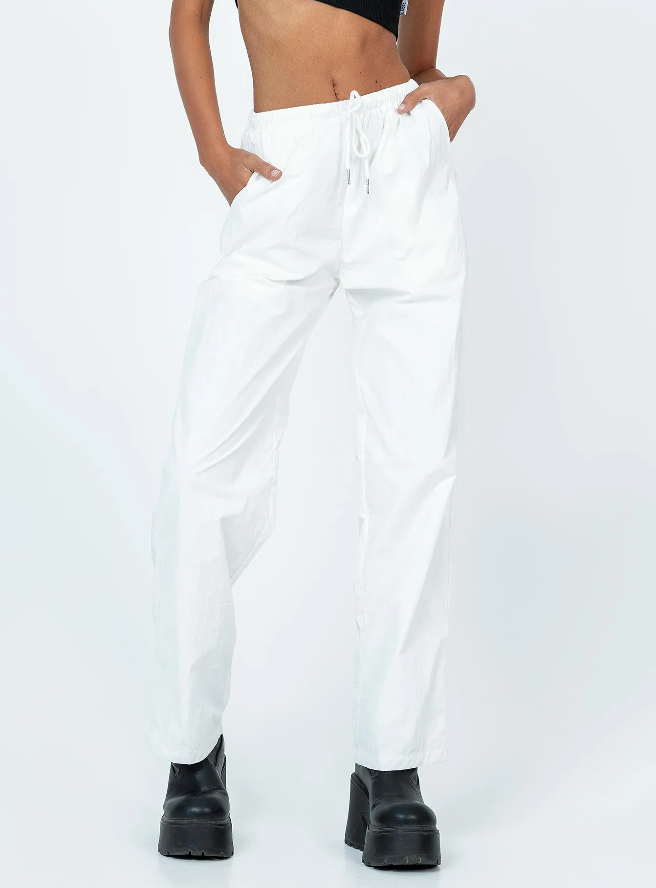 Darlington Parachute Pants White AdjustableWaistband