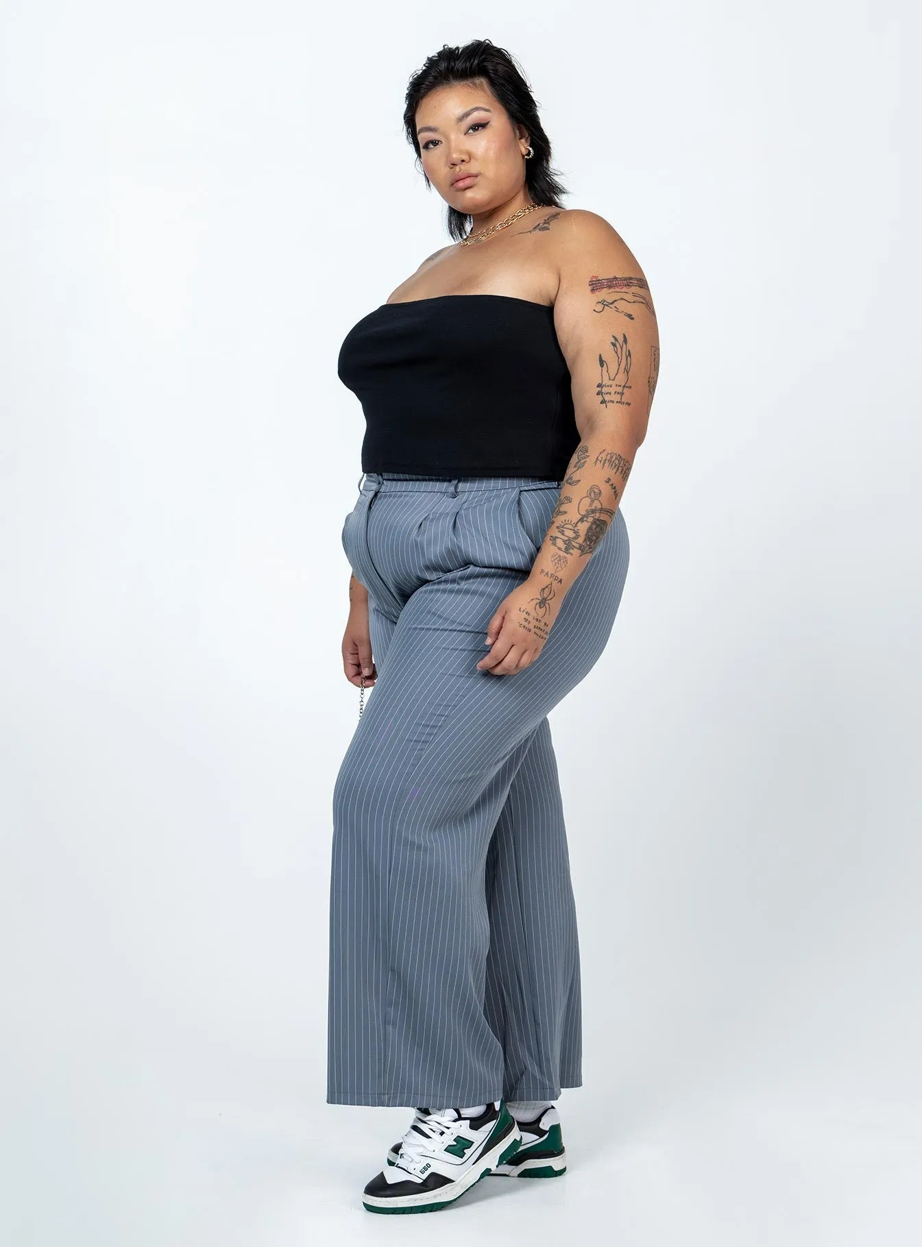 Yoga Ready Layered Look Archer Pants Pinstripe Grey Curve