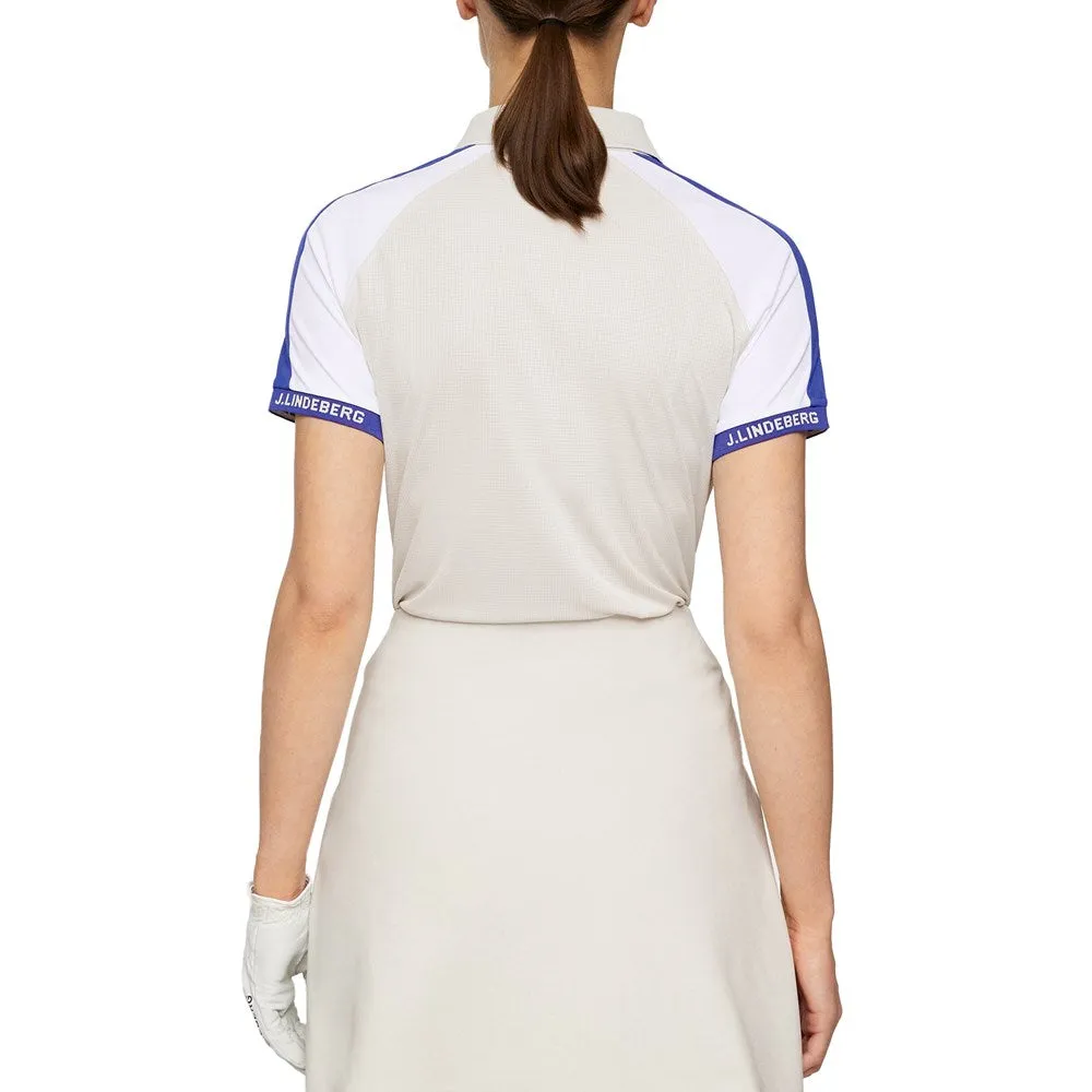 J.Lindeberg Women's Priya Golf Polo Shirt - Moonbeam Stretchable Material Comfortable Wear