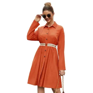 High low hem Summer Single Breasted Lapel long sleeve mini Shirt dress
